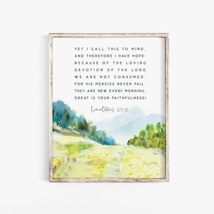 His Mercies Are New Every Morning Lamentations 3 21 23 Watercolor Bible Verse Wall Art Scripture Wall Art Baptism Gift Christian Wall Art