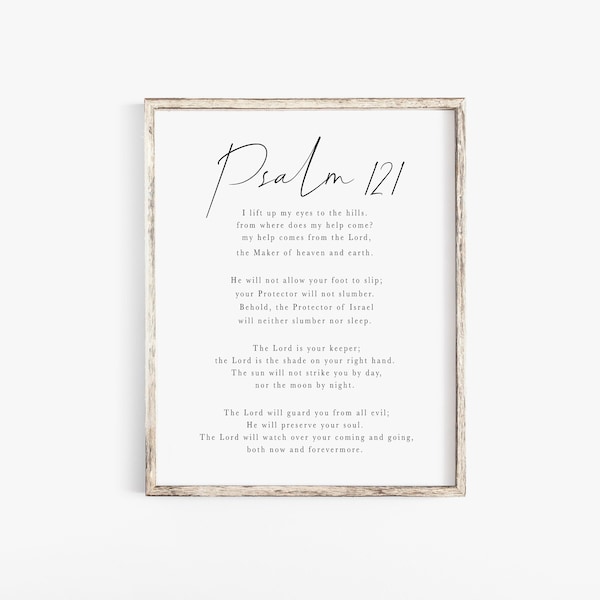 Psalm 121 I lift up my eyes to the hills Bible Verse Wall Art Print Christian Psalm Minimalist Modern Scripture Printable Baptism church