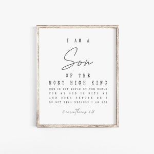 i am the son of a king print,2 Corinthians 6:18 Scripture printable Bible verse wall art print minimalist scripture baby boy nursery sign