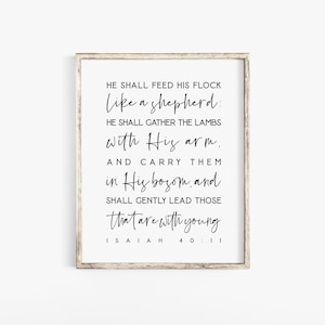 Jesaja 40:11 Er soll seine Herde füttern wie ein Hirte Psalm 23 Der Herr Bibelvers Wandkunst KJV Schrift druckbare Taufe Geschenk