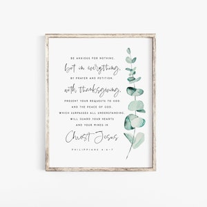 Philippians 4:6-7 Be Anxious for nothing, Do not be anxious Scripture printable modern Bible Verse wall art print Baptism Nursery Christian