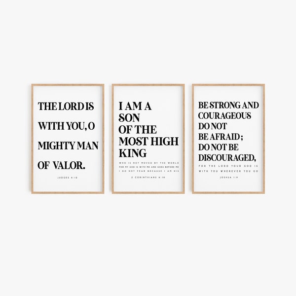 i am the son of a king print 2 Corinthians 6:18 set of 3 Scripture printable Be strong and Courageous Bible verse wall art print boy nursery