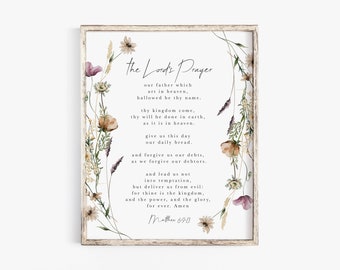The Lord's prayer wall art print Matthew 6:9-13 Our Father in heaven Bible Verse Wall Art Scripture printable Woman Girl Nursery Baptism