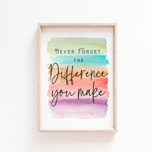 Nunca olvides la diferencia que tienes Haz arte de pared imprimible Tarjeta de jubilación de fin de año Regalos para maestros gracias mentor líder entrenador regalo