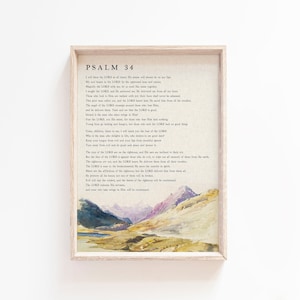 Psalm 34 I will bless the LORD at all times Psalm of David Bible Verse Wall Art Baptism Gift Refuge Scripture printable Hymn Psalm sign