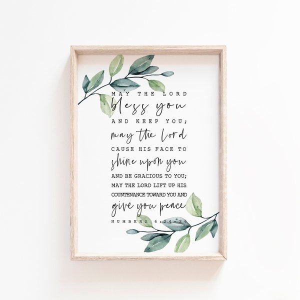 May the Lord bless you and keep you printable Numbers 6:24 Scripture printable Farmhouse Botanical Bible verse wall print Nursery Baby sign