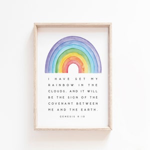 Genesis 9:13 I Have Set My Rainbow Bible Verse Print wall art Nursery Baptism Gift Christian Nursery Rainbow Kids Scripture Printable
