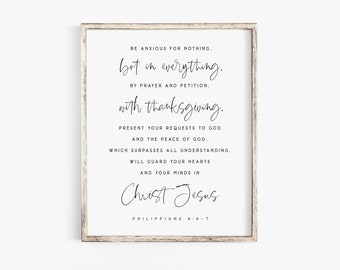 Philippians 4:6-7 Be Anxious for nothing, Do not be anxious Scripture printable modern Bible Verse wall art print Baptism Nursery Christian