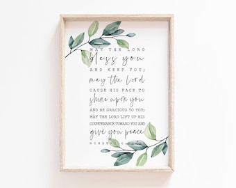 May the Lord bless you and keep you printable Numbers 6:24 Scripture printable Farmhouse Botanical Bible verse wall print Nursery Baby sign