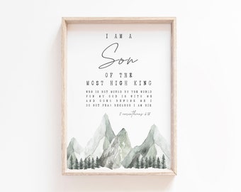 i am the son of a king print,2 Corinthians 6:18 Scripture printable Bible verse wall art print Jesus baby boy room nursery sign baptism gift