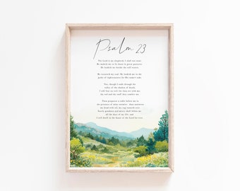 Psalm 23 The Lord is My shepherd Bible Verse Wall Art Print Christian Psalm Print KJV Scripture Printable Baptism Gift Nursery Church poster