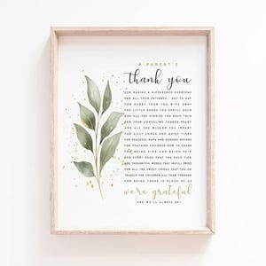 Un regalo imprimible de agradecimiento para padres, maestros de guardería, enseñanza, arte de pared para el Día del Maestro, carta de agradecimiento para maestros, regalo de fin de año