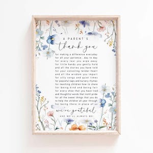 Un regalo imprimible de agradecimiento para padres, maestros de guardería, enseñanza, arte de pared para el Día del Maestro, carta de agradecimiento para maestros, regalo de fin de año