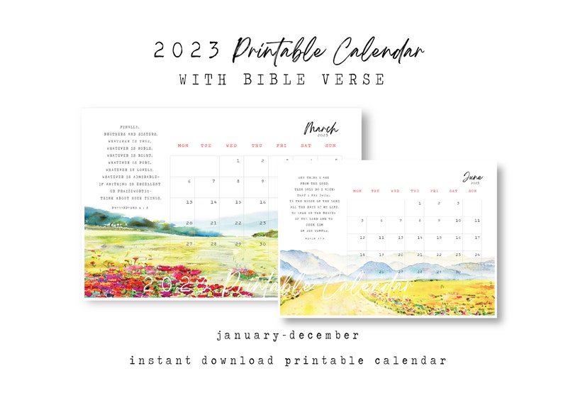 Printable Bible Verses Calendar 2023 Scripture Landscape - Etsy
