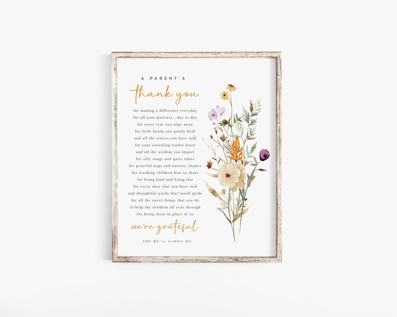 A Parents Thank You Printable Nursery Teachers Teaching Teacher's Day Wall Art Printable Gift Teacher Appreciation Letter End of Year gift image 1