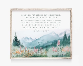 Philippians 4:6-7 Be Anxious for nothing, Do not be anxious Scripture printable modern Bible Verse wall art print Baptism Nursery Christian