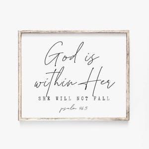 God is with her she will not fall Psalm 46:5 Bible Verse Print Wall Art Woman Office Scripture printable God is Within Her Nursery Baby Girl