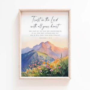 Sprüche 3: 5 Vertrauen Sie dem Herrn von ganzem Herzen Aquarell Bibel Vers Wandkunst Schrift Wandkunst Moderne Schrift Kunst Taufe Geschenk