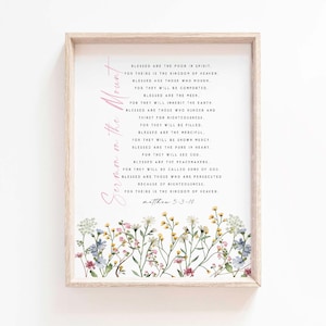 Mateo 5:3-10 Sermón del Monte Las Bienaventuranzas Bendiciones cristianas Versículo bíblico imprimible Arte de pared con versículo bíblico Regalo de bautismo Iglesia