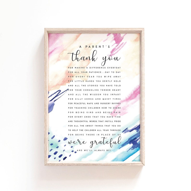 A Parents Thank You Printable Nursery Teachers Teaching Teacher's Day Wall Art Printable Gift Teacher Appreciation Letter End of Year gift image 1
