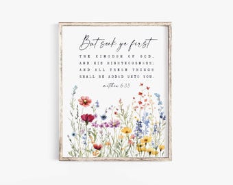 Matthew 6:33 But seek first the kingdom of God Bible Verse Wall Art Baptism Gift Scripture Printable Christian Baptism gift Jesus Christ