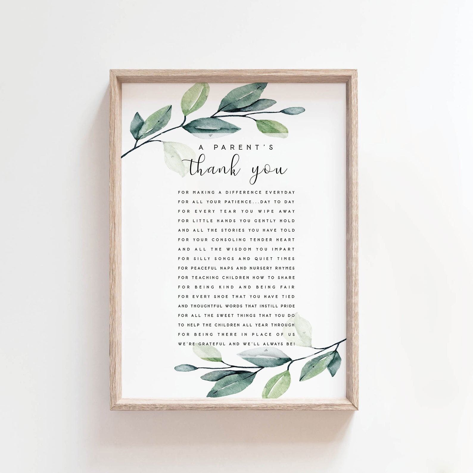 A Parents Thank You Printable Nursery Teachers Teaching - Etsy Australia