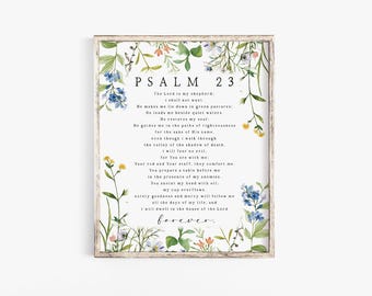 Psalm 23 The Lord is My shepherd Bible Verse Wall Art Print Christian Printable Botanical Jesus Scripture Printable Nursery Baptism church