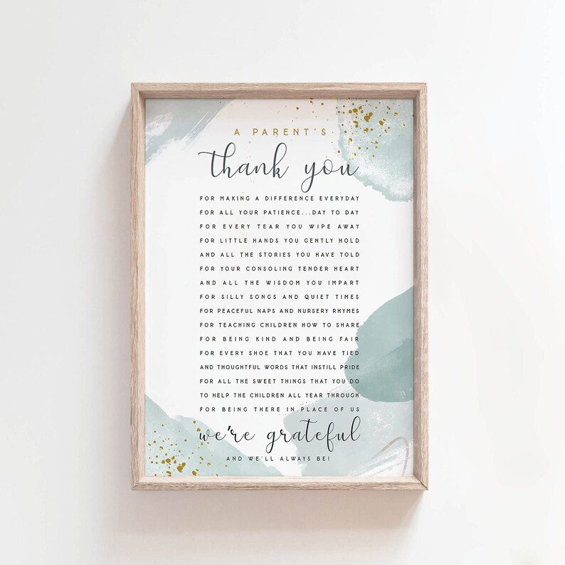 A Parents Thank You Printable Nursery Teachers Teaching Teacher's Day Wall Art Printable Gift Teacher Appreciation Letter End of Year gift image 1