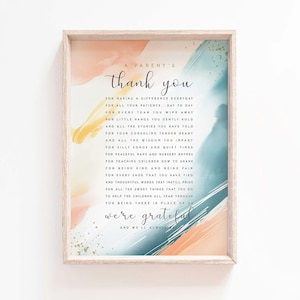 Un regalo imprimible de agradecimiento para padres, maestros de guardería, enseñanza, arte de pared para el Día del Maestro, carta de agradecimiento para maestros, regalo de fin de año