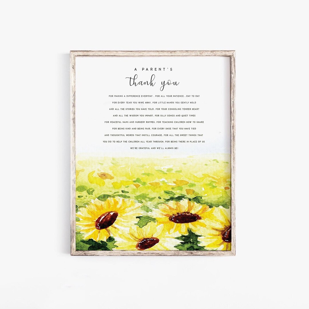 A Parents Thank You Printable Nursery Teachers Teaching - Etsy