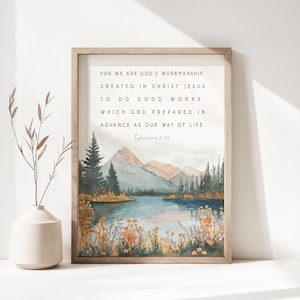 Somos a obra-prima de Deus Efésios 2:10 para impressão em aquarela versículo bíblico arte de parede escritura para impressão presente de batismo filho de Deus
