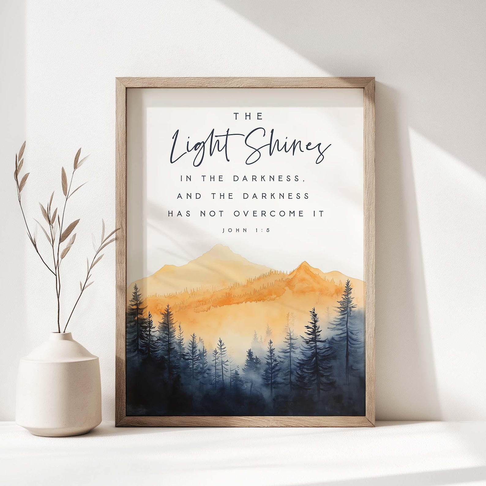 John 1:5 the Light Shines in the Darkness Bible Verse Wall Art Print ...