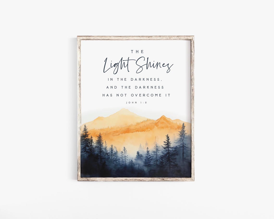 John 1:5 the Light Shines in the Darkness Bible Verse Wall Art Print ...