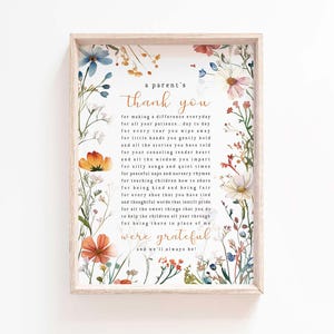 A Parents Thank You Printable Nursery Teachers Teaching Teacher&#39;s Day Wall Art Printable Gift Teacher Appreciation Letter End of Year gift
