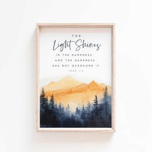 John 1:5 the Light Shines in the Darkness Bible Verse Wall Art Print ...