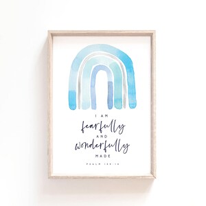 Psalm 139:14 I Am Fearfully And Wonderfully Made Bible Verse Bible Verse Print Scripture Printable Rainbow Christian Baby BOY Nursery Print
