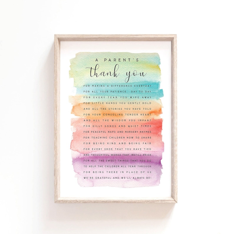 A Parents Thank You Printable Nursery Teachers Teaching Teacher's Day Wall Art Printable Gift Teacher Appreciation Letter End of Year gift image 1
