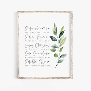 Die 5 Solas Druck Fünf Solas Druck Reflektierte Theologie Druck Verbesserungsdruck Soli Deo Gloria druckbare Wandkunst Schrift Bibel Wandkunst