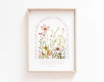 Philippians 4:4-7 Rejoice in the Lord always Bible verse wall art print Pray Be anxious for nothing Scripture printable baptism gift church