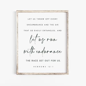Hebrews 12:1 Let’s run with perseverance the race that is set before us Bible Verse Wall Art Endurance Jesus Lord Scripture printable