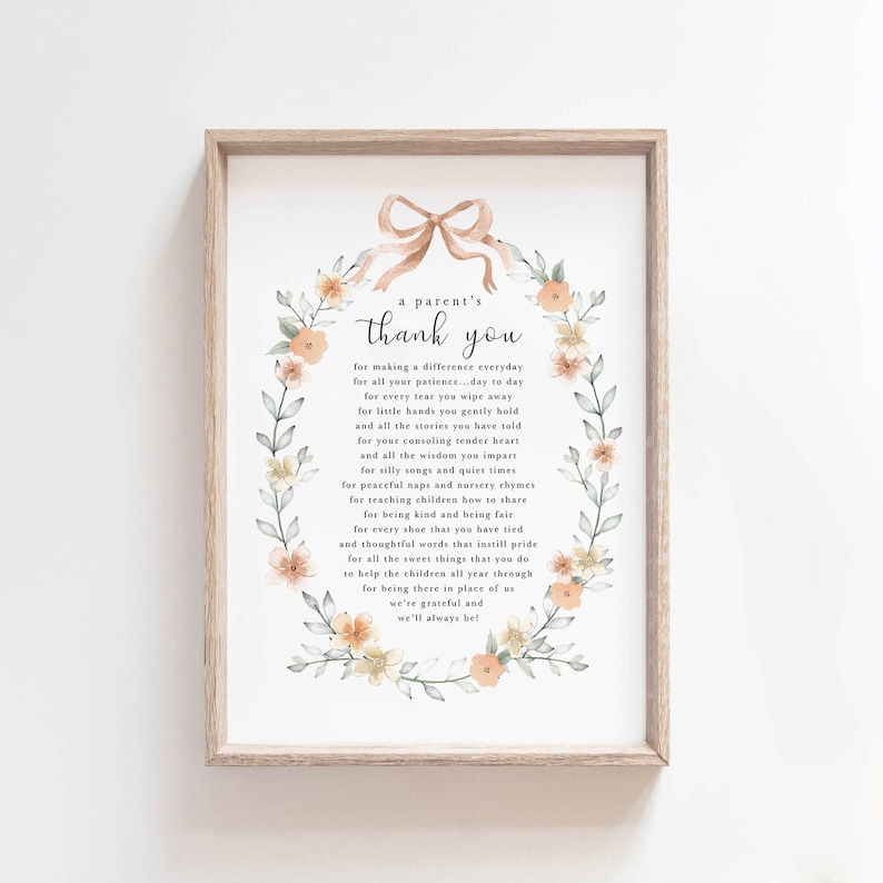 A Parents Thank You Printable Nursery Teachers Teaching - Etsy