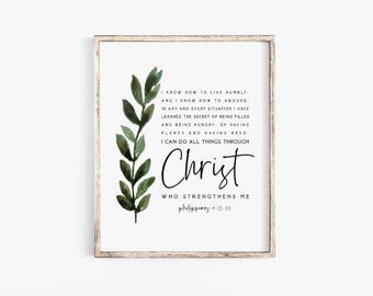 I can do all things through Christ who strengthens me Philippians 4:13 Bible Verse Wall Art print Baptism Scripture Printable Christian