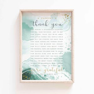 A Parents Thank You Printable Nursery Teachers Teaching Teacher&#39;s Day Wall Art Printable Gift Teacher Appreciation Letter End of Year gift