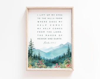 Psalm 121 Bible Verse Wall Art Baptism Gift Scripture Wall Art Mountain Quote Wall Art Scripture Printable Christian Wall Faith Poster