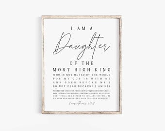 ich bin die Tochter eines Königs Zeichen druckbare 2 Korinther 6,18 Schrift druckbare Bibel Vers Kunstdruck Bauernhaus Baby Mädchen Kinderzimmer