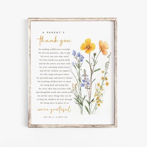 A Parents Thank You Printable Nursery Teachers Teaching Teacher&#39;s Day Wall Art Printable Gift Teacher Appreciation Letter End of Year gift