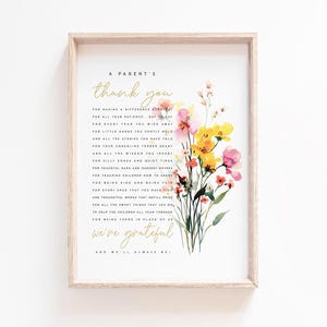 A Parents Thank You Printable Nursery Teachers Teaching Teacher&#39;s Day Wall Art Printable Gift Teacher Appreciation Letter End of Year gift