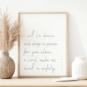 Psalm 4: 8 Ich werde mich hinlegen und in Frieden schlafen Aquarell Bibel Vers Wandkunst oder Herr Schrift druckbar In Frieden werde ich mich Schäfer hinlegen