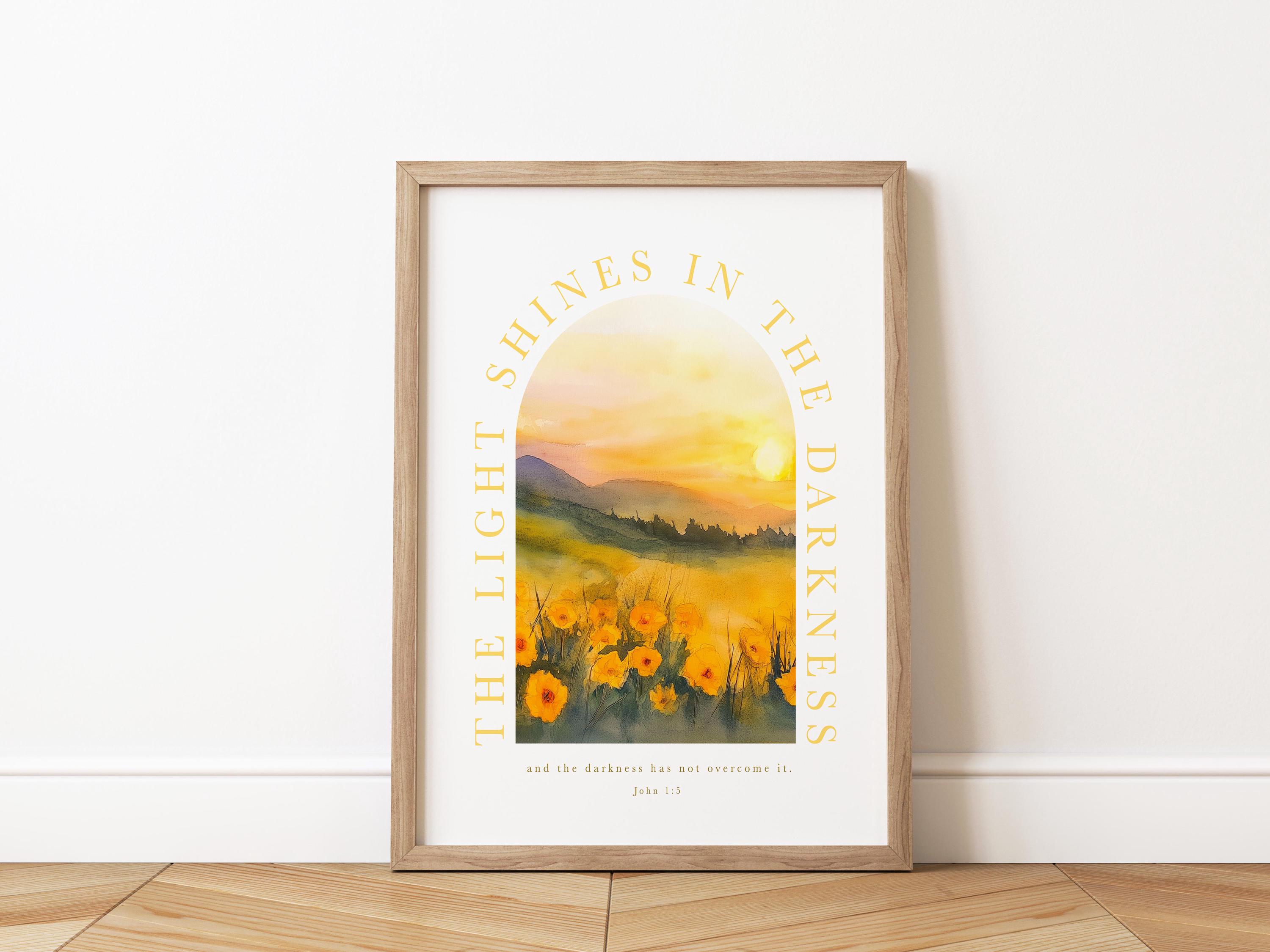 John 1:5 the Light Shines in the Darkness Bible Verse Wall Art Print ...