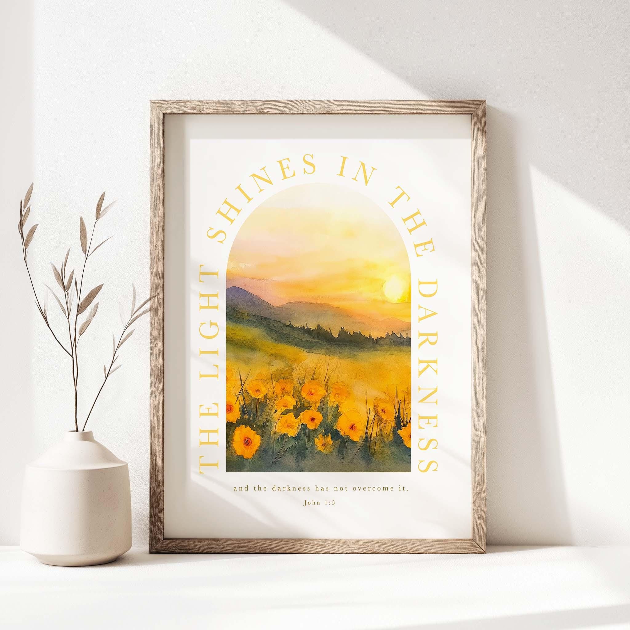 John 1:5 the Light Shines in the Darkness Bible Verse Wall Art Print ...